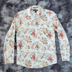 Forever 21 21Men button up dress shirt fitted floral flower inside out faded sm